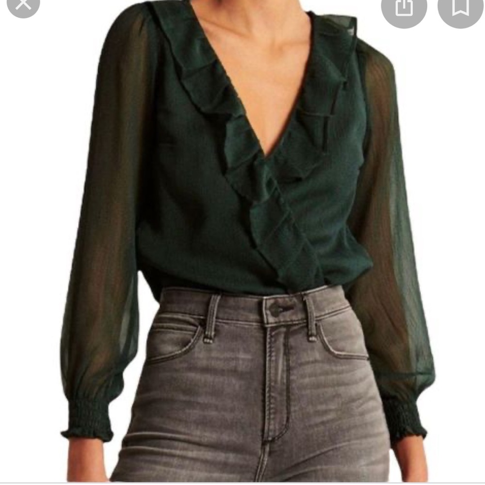 Abercrombie & Fitch Ruffle Chiffon Green Bodysuit
